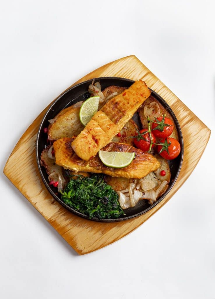 Grilled Salmon And Veggies On A Platter