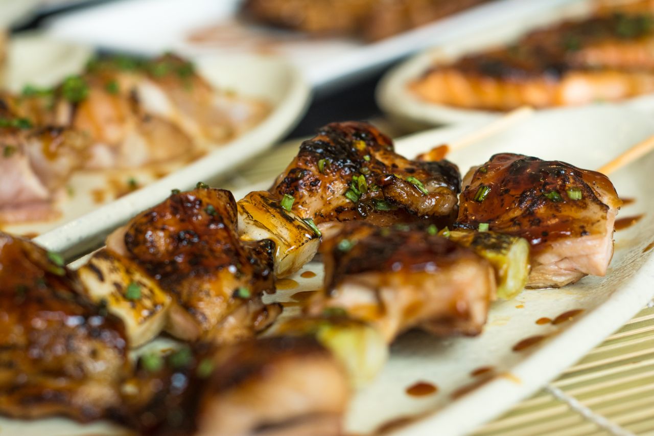 grilled salmon skewers with miso glaze