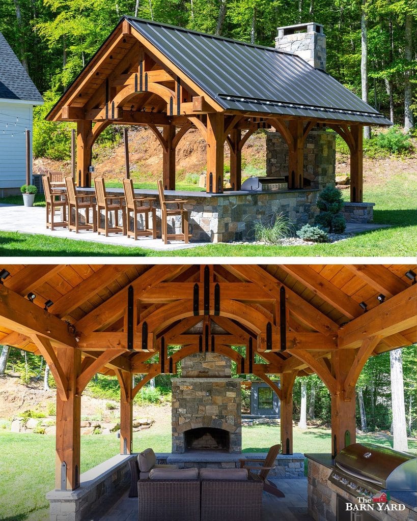 9 Stunning Modern Rustic Designs For The Ultimate Backyard Kitchen Build 9 Heavy Timber Pavilion With Leathered Granite