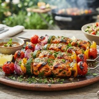 Herby Grilled Salmon Skewers With Miso Glaze Recipe