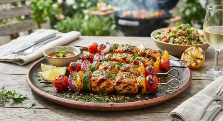 Herby Grilled Salmon Skewers With Miso Glaze Recipe