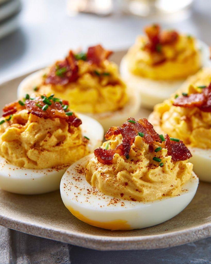 Loaded Bacon And Cheddar Deviled Eggs