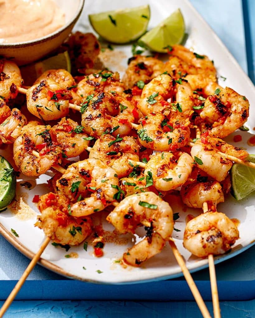 Shrimp Skewers With Lemon And Special Dip