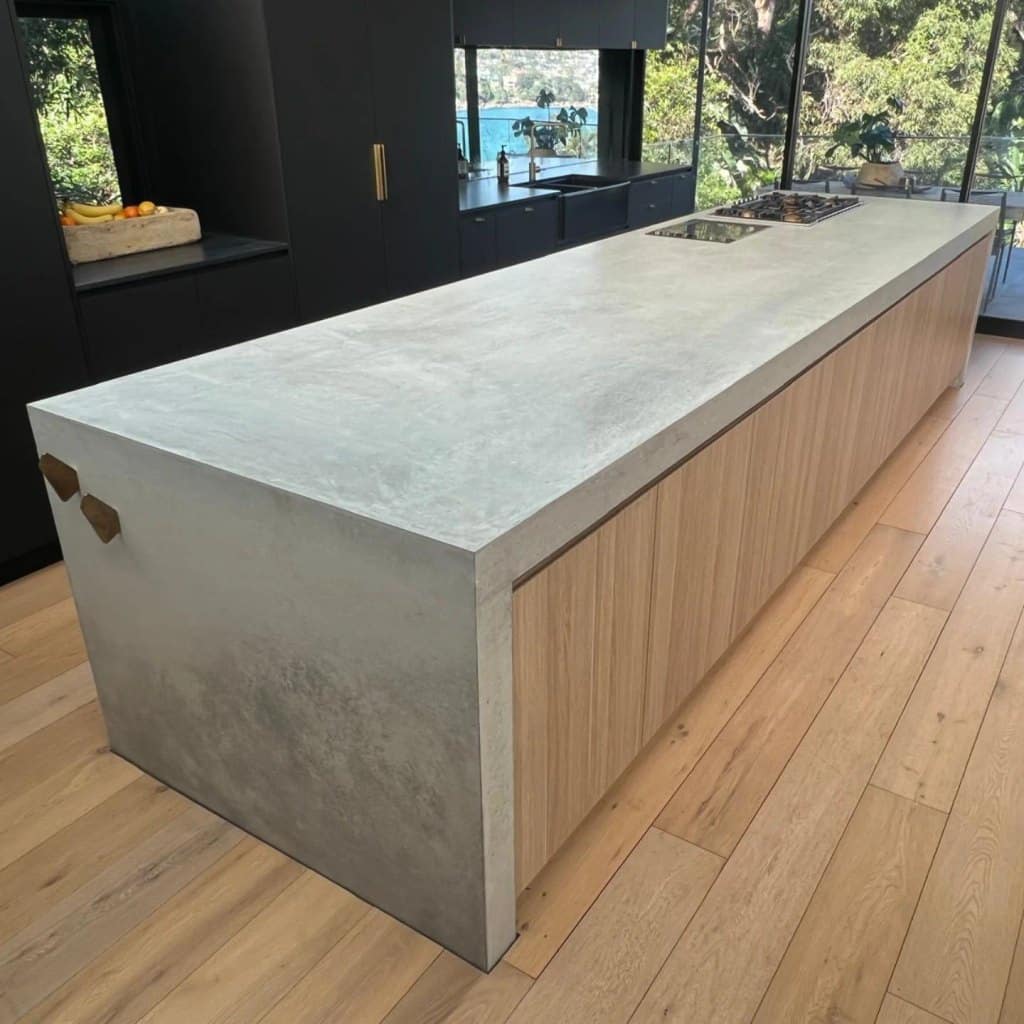 9 Stunning Modern Rustic Designs For The Ultimate Backyard Kitchen Build 2 Stacked Stone Islands With Polished Concrete Counters