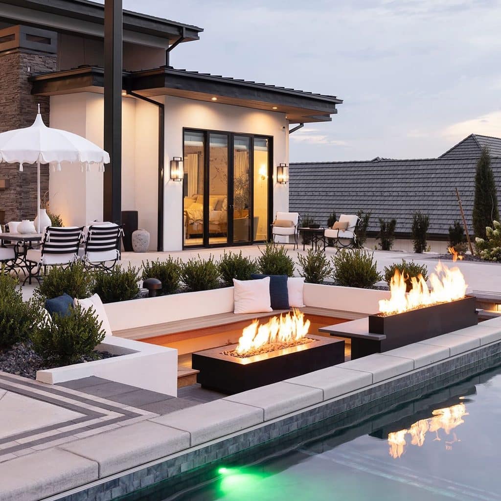 9 Stunning Modern Rustic Designs For The Ultimate Backyard Kitchen Build 8 Sunken Patio Kitchen And Fire Pit Combination