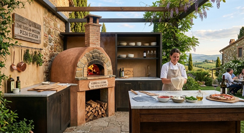 9 Stunning Modern Rustic Designs For The Ultimate Backyard Kitchen Build 6 The Tuscan Modern Pizza Station