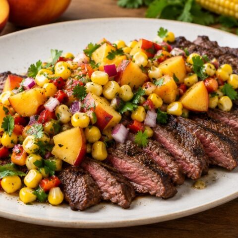 Grilled Skirt Steak With Peach-Corn Salsa