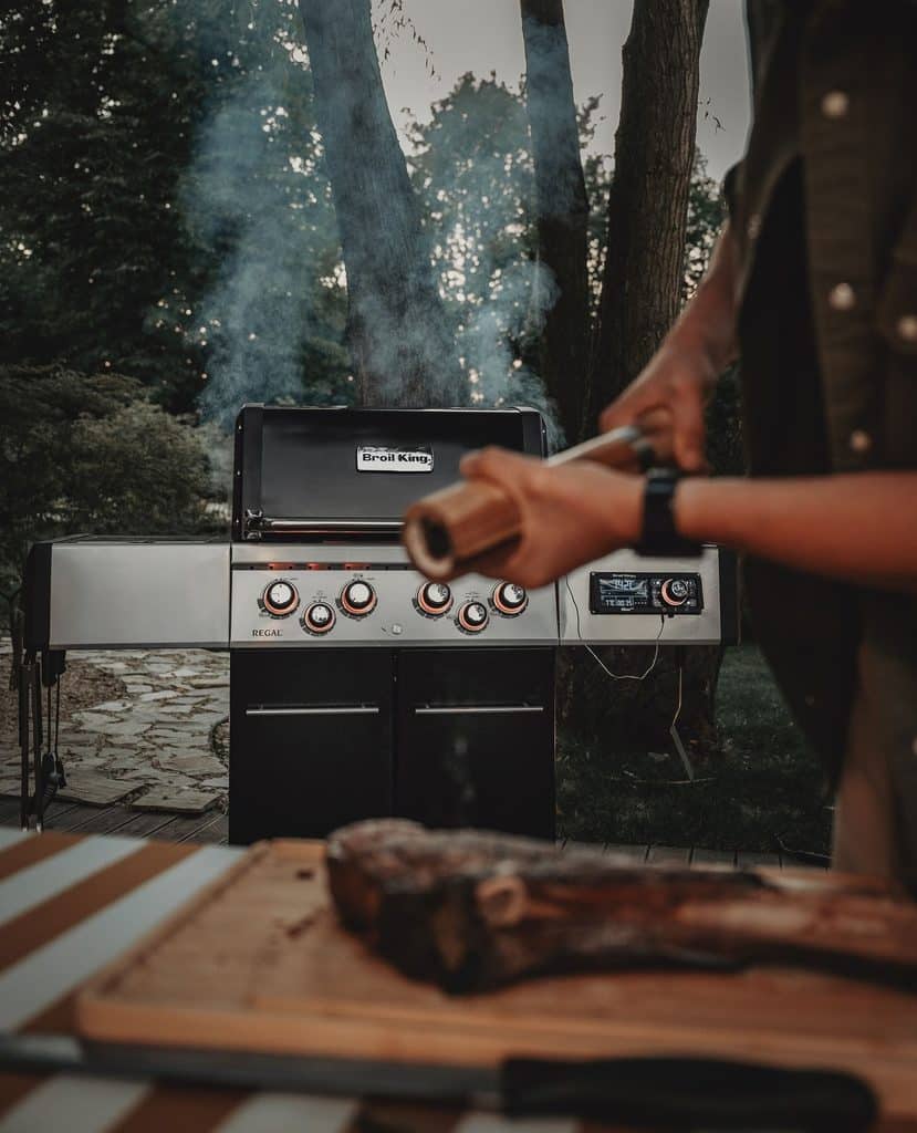 Salt Brining Ribeye Steak With The Broil King Pellet Grill In The Background 